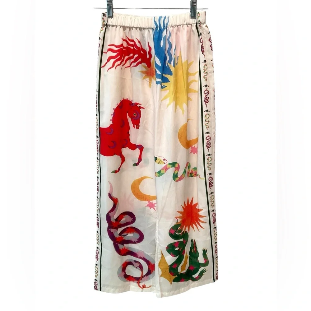 Commense Celestial Zodiac Print Two Piece Set Shirt & Wide Leg Pants XS - Picture 3 of 13